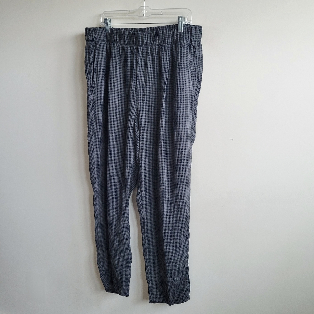 Eileen Fisher Puckered Organic Linen Tapered Pant Black Gray - Picture 7 of 11
